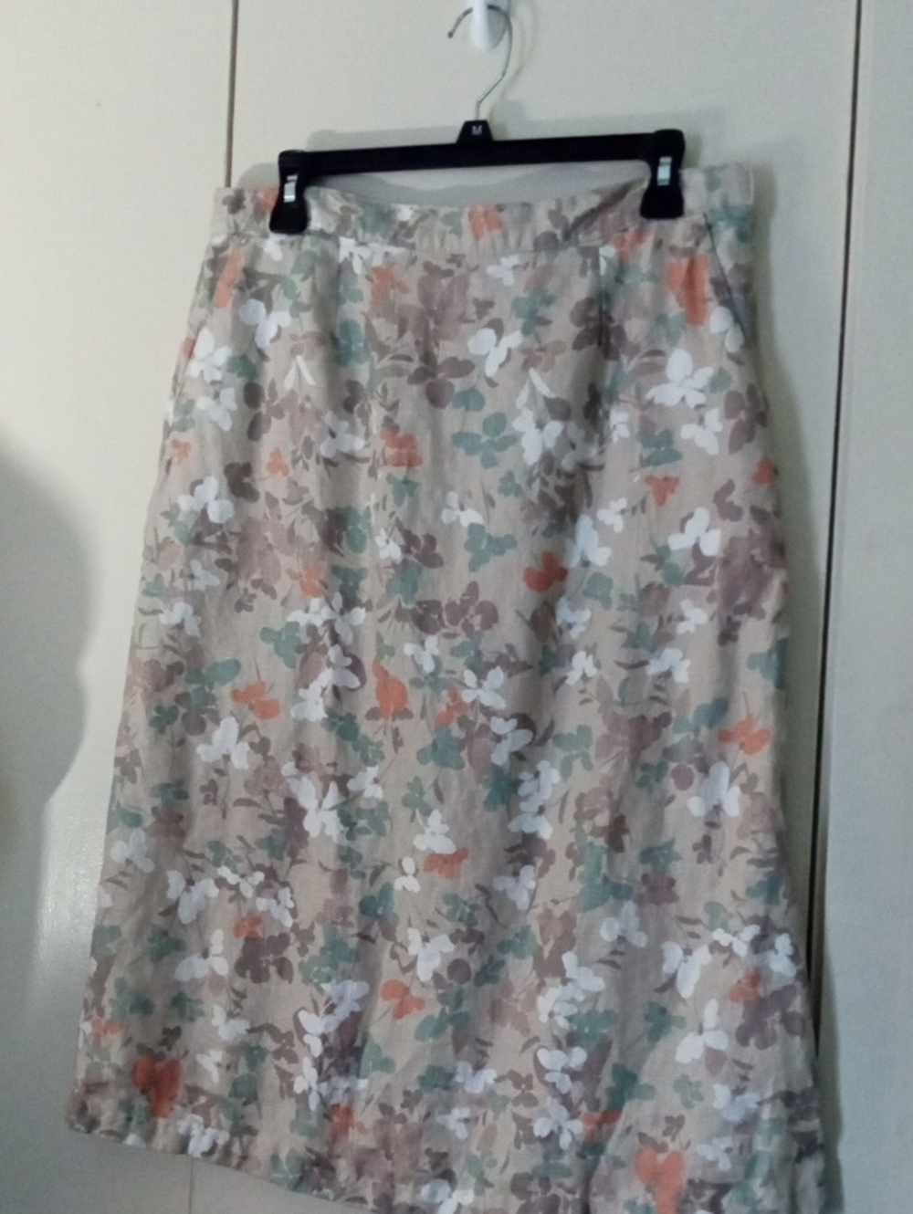 L.L. Bean Skirt Linen Sage & Coral Accents Size 10